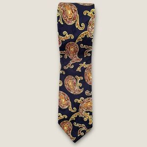 Barneys New York‎ Silk Tie Paisley Geometric Scroll Purple Navy Blue Italian